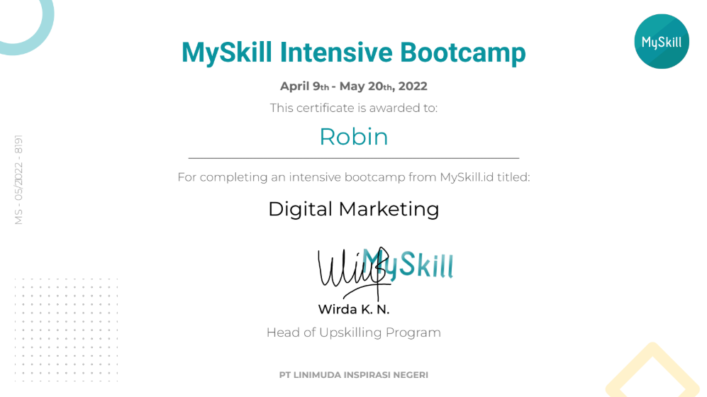 Robin Myskill digital marketing bootcamp